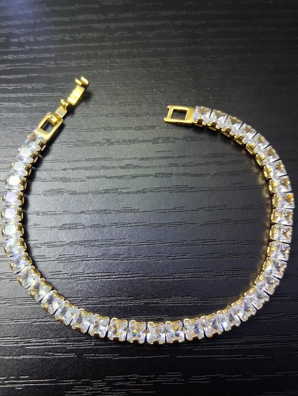Gold Tennis Bracelet with Clear CZ Stones - Women's Jewelry